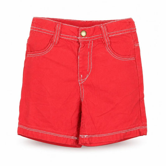 Front view of George boys’ red cotton cropped trousers, size 12-18, months button