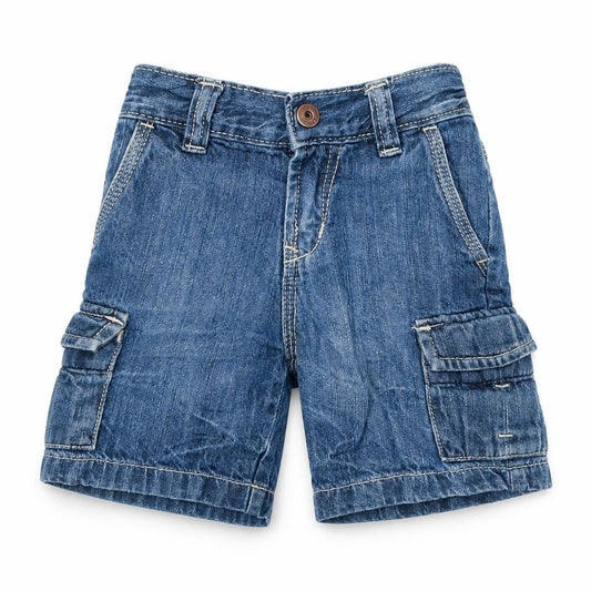 Front view of Gap boys’ blue cotton cropped jeans, size 12-18, months snap