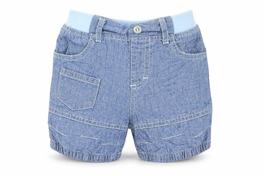 Front view of Tu boys’ blue cotton cropped jeans, size 3-6, months