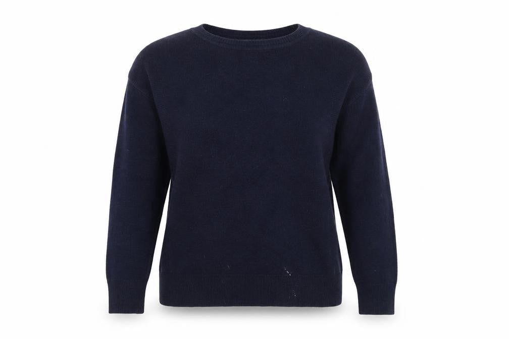 Front view of Next women’s blue round neck acrylic jumper, size UK 12