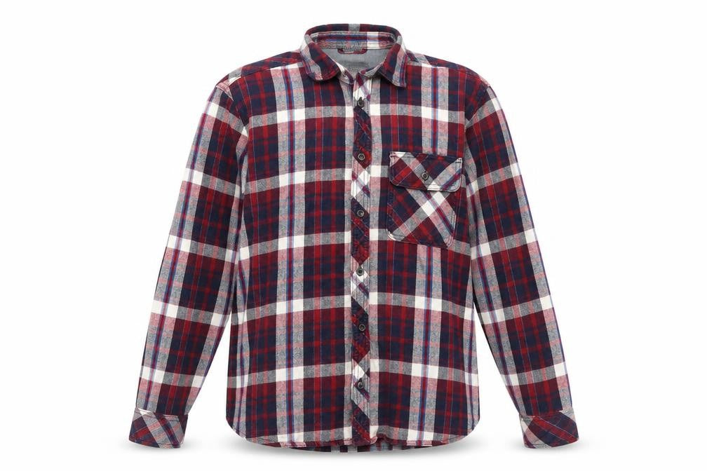 Front view of Marks & Spencer men’s multicoloured plaid cotton button-up, size S, collared button