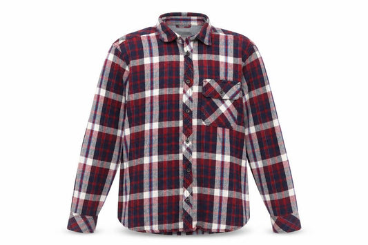 Front view of Marks & Spencer men’s multicoloured plaid cotton button-up, size S, collared button