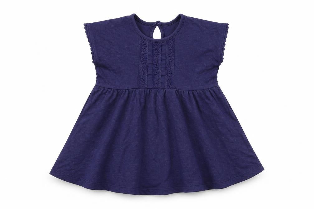 George Girls Blue  Cotton Skater Dress  Size 18-24 Months  Round Neck Button