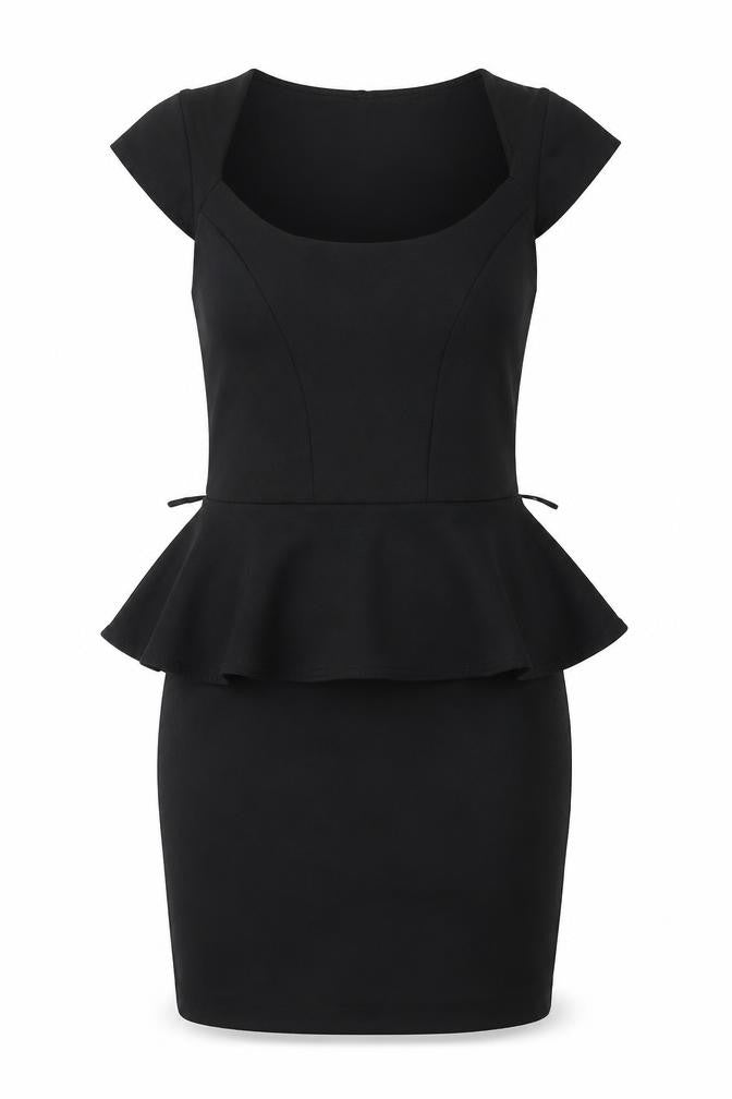 Front view of Exhibit women’s black polyester bodycon, size UK 8, round neck pullover