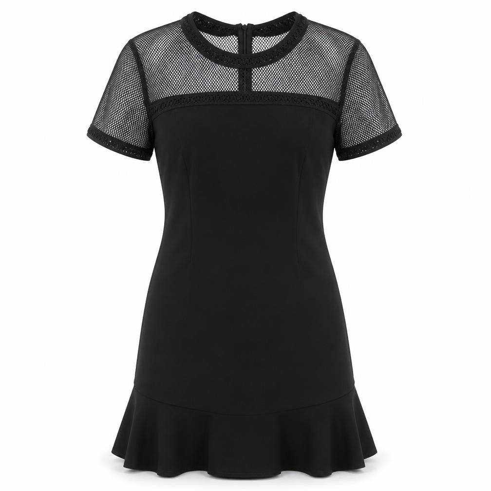 Front view of Just Addict women’s black polyester a-line, size M, round neck zip