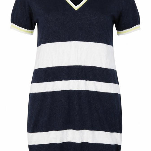 NEXT Womens Blue Striped Cotton Jumper Dress  Size 10  V-Neck Pullover