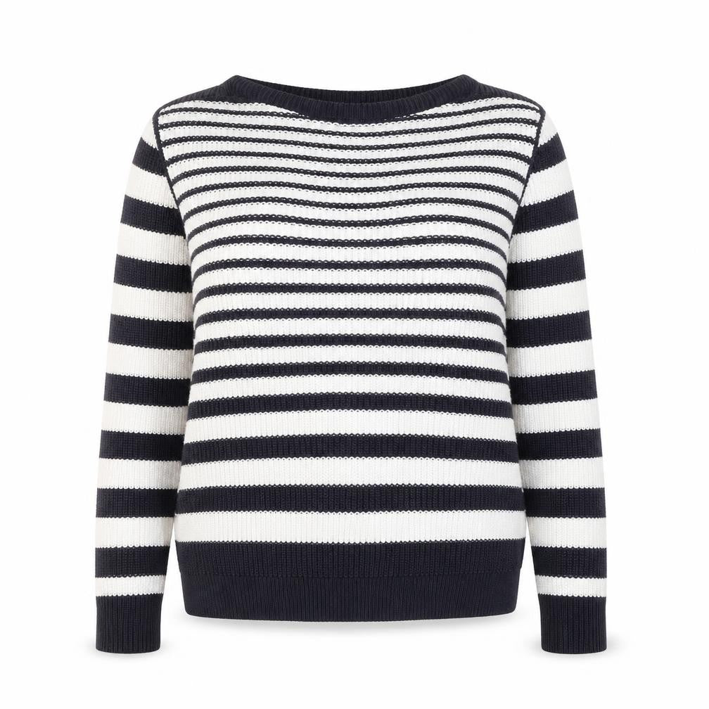 Marks and Spencer Womens White Boat Neck Striped Cotton Pullover Jumper Size M