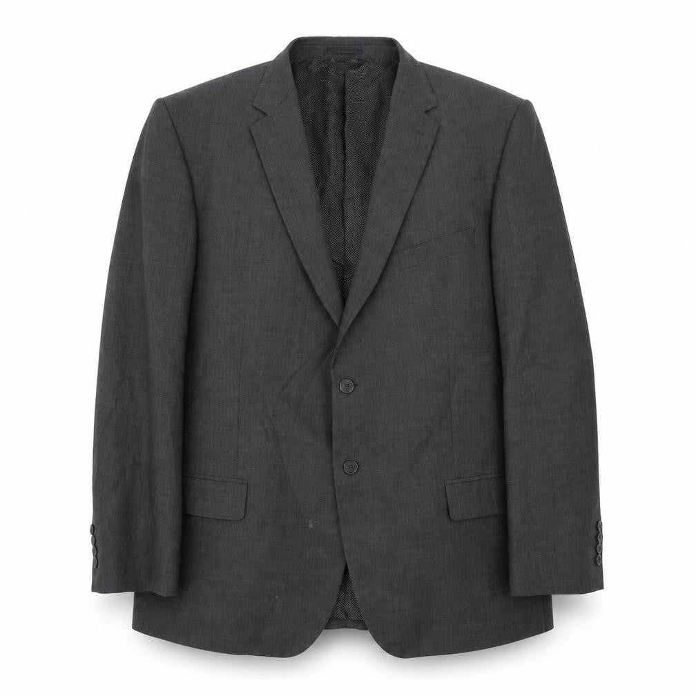 Front view of Marks & Spencer men’s grey polyester jacket suit jacket, size XL