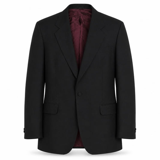Front view of Skopes men’s black polyester jacket suit jacket, size 38