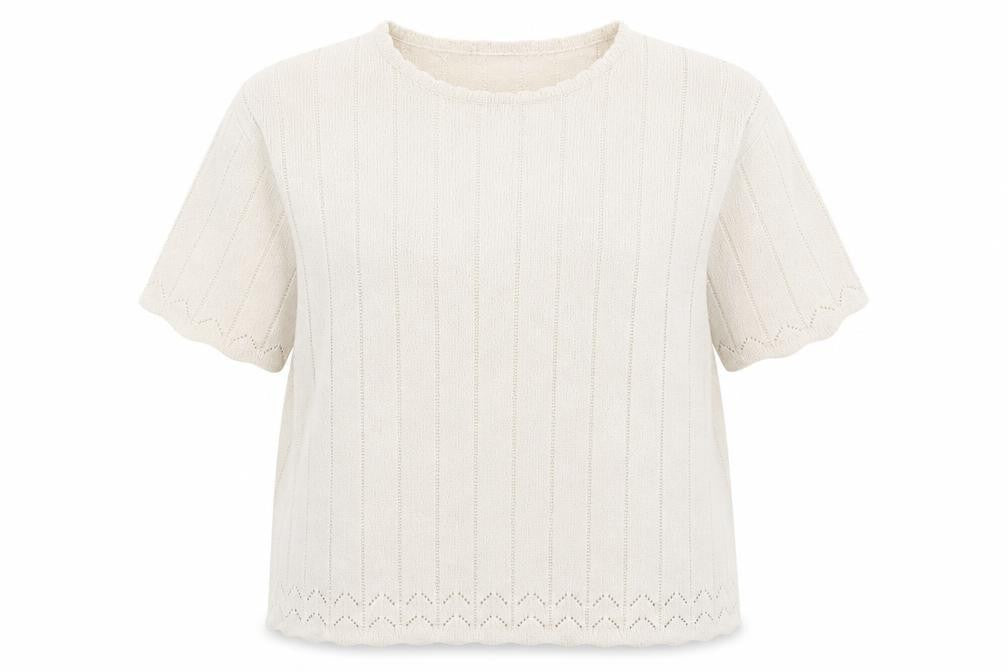Front view of Berkertex women’s beige round neck acrylic jumper, size UK 18