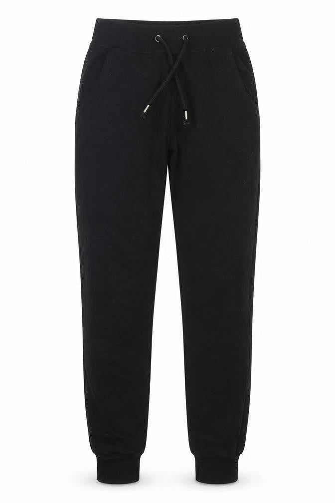 Front view of New Look women’s black polyester sweatpants, size UK 6, 26-inch leg regular drawstring