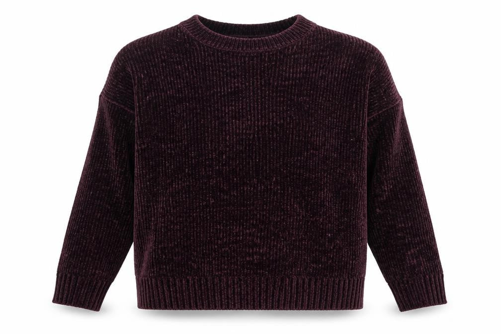 Front view of Primark women’s purple round neck polyester jumper, size UK 6