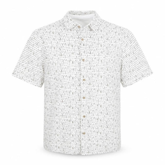 Front view of Easy men’s multicoloured geometric cotton button-up, size L, collared