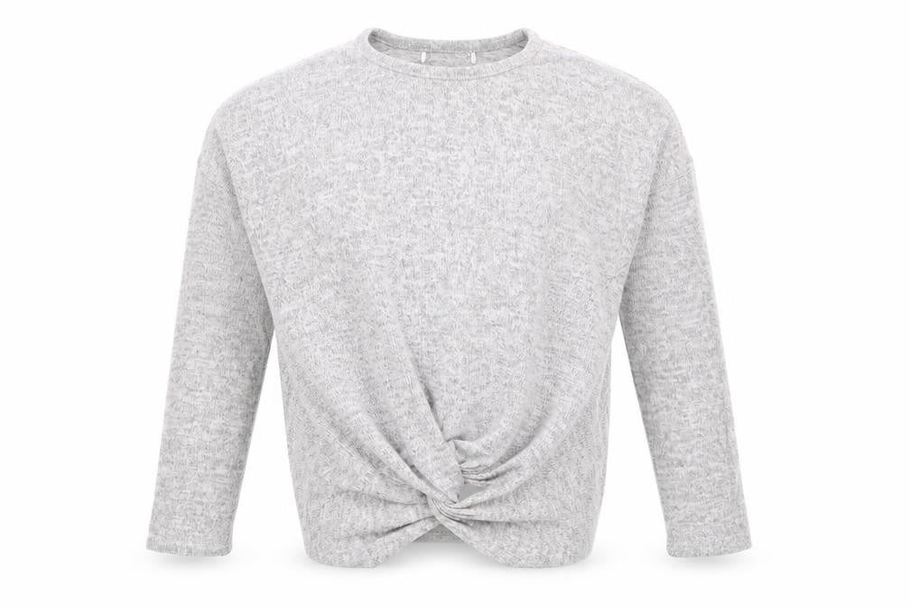 Front view of Primark girls’ grey crew neck polyester jumper, size 7-8, years