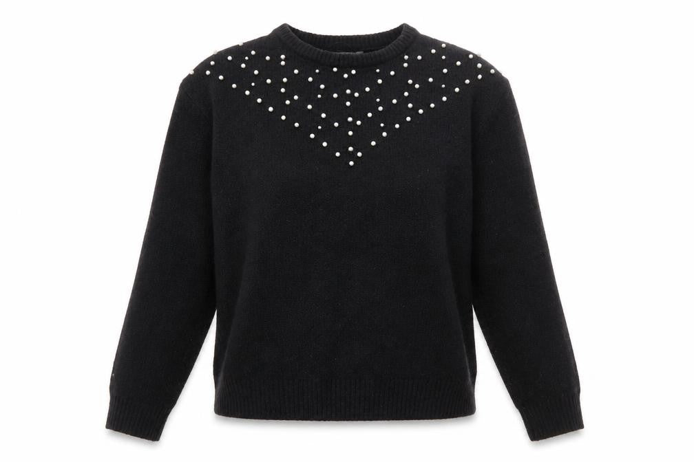 Front view of Primark women’s black crew neck acrylic jumper size 2xs