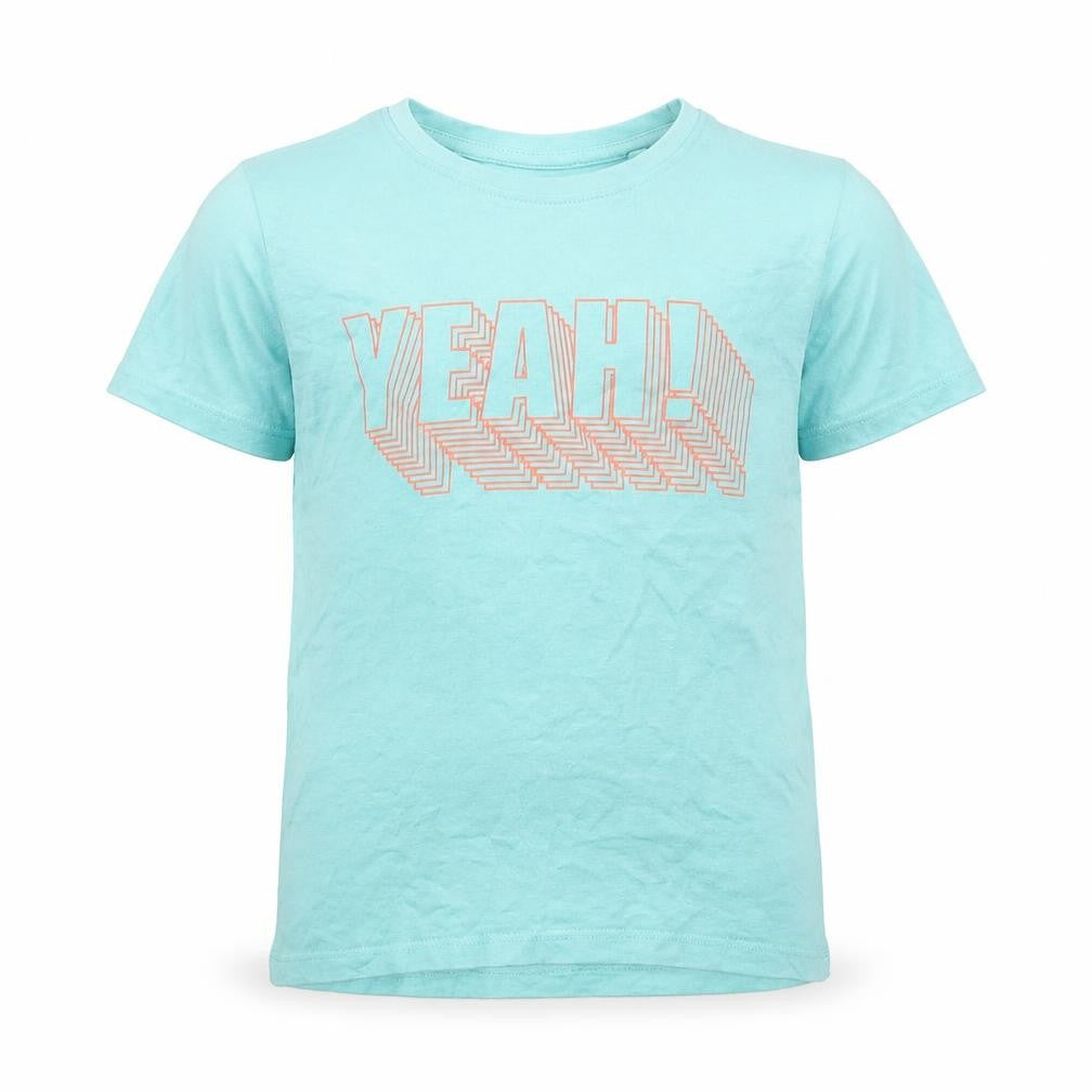 Front view of Primark boys’ blue 100% cotton basic t-shirt, size 5-6, years round neck pullover