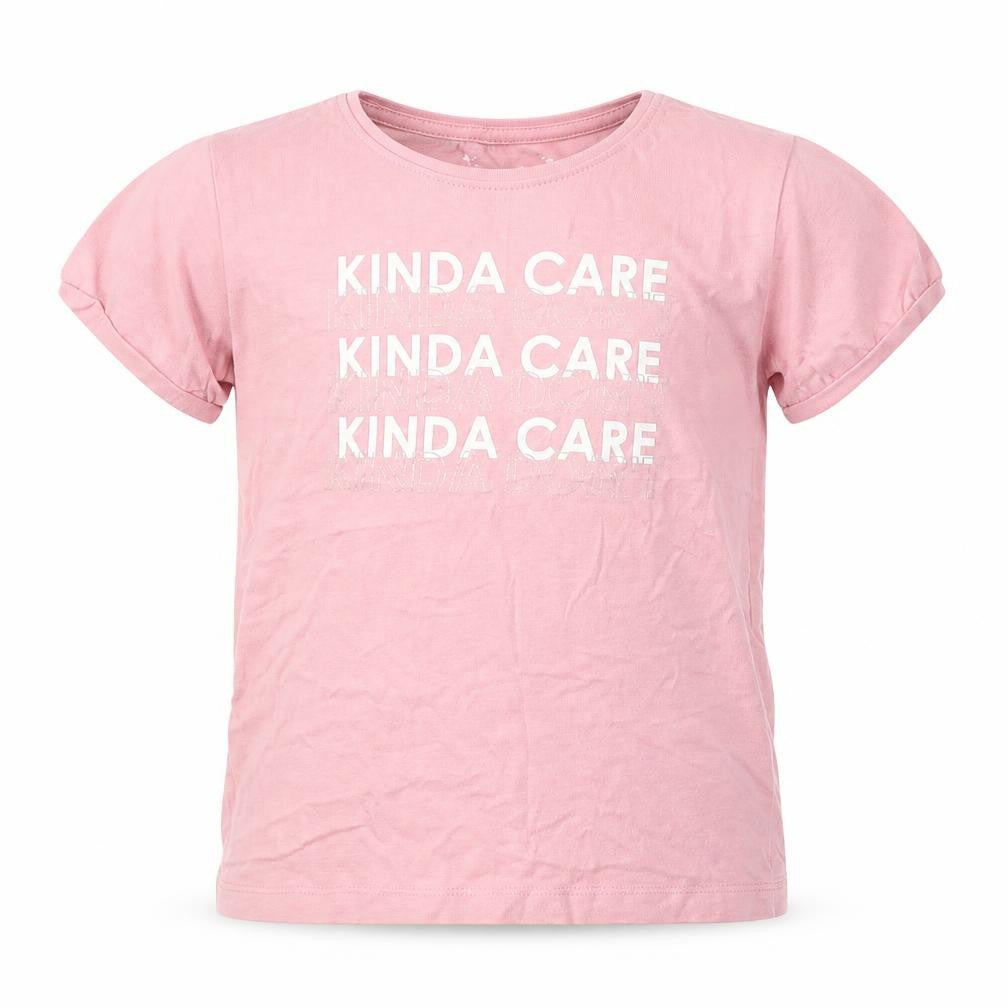 Primark Girls Pink  Cotton Basic T-Shirt Size 7-8 Years Round Neck Pullover - Don't/kinda care