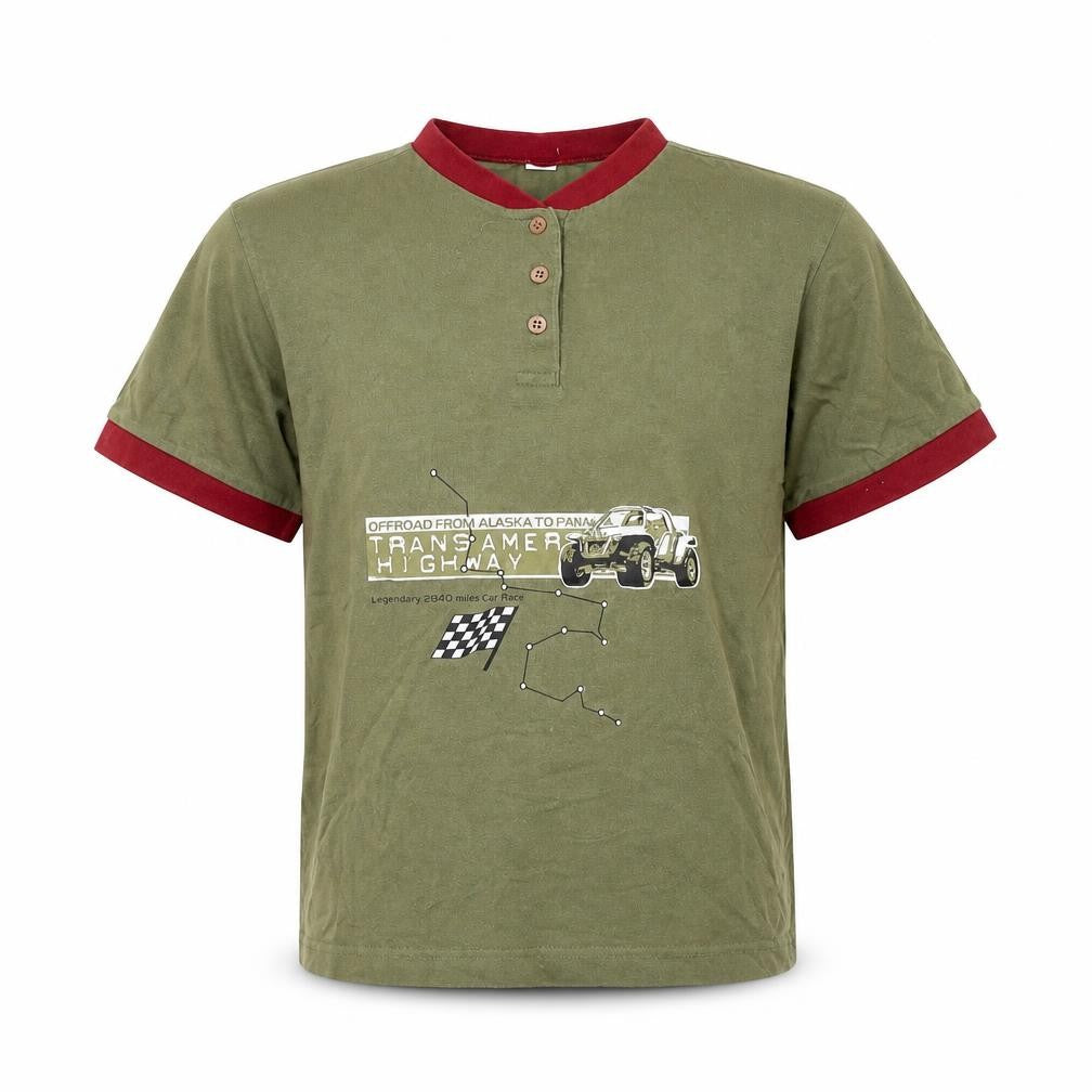 Front view of Offroad boys’ green cotton basic t-shirt, size M, round neck pullover - racer