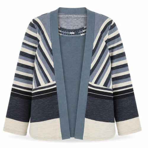 Gerard Womens Blue Round Neck Striped Polyester Cardigan Jumper Size 10