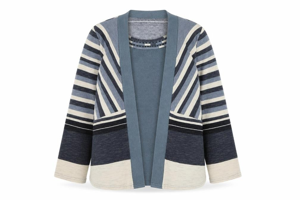 Gerard Womens Blue Round Neck Striped Polyester Cardigan Jumper Size 10