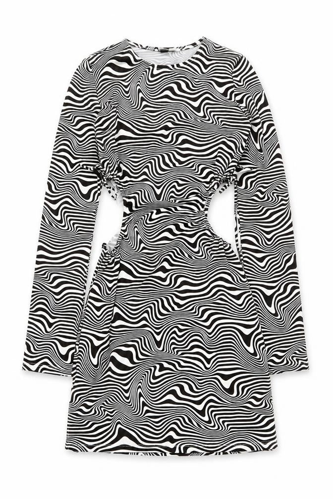 Front view of H&M women’s ivory geometric polyester a-line, size XS, round neck pullover