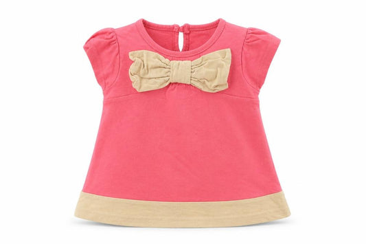 Front view of Next Baby Pink Cotton Basic Blouse, size 6-9, Months Crew Neck Button