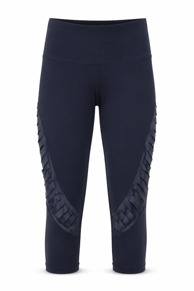 Front view of 90 Degree women’s blue polyester cropped leggings, size S, 22-inch leg regular
