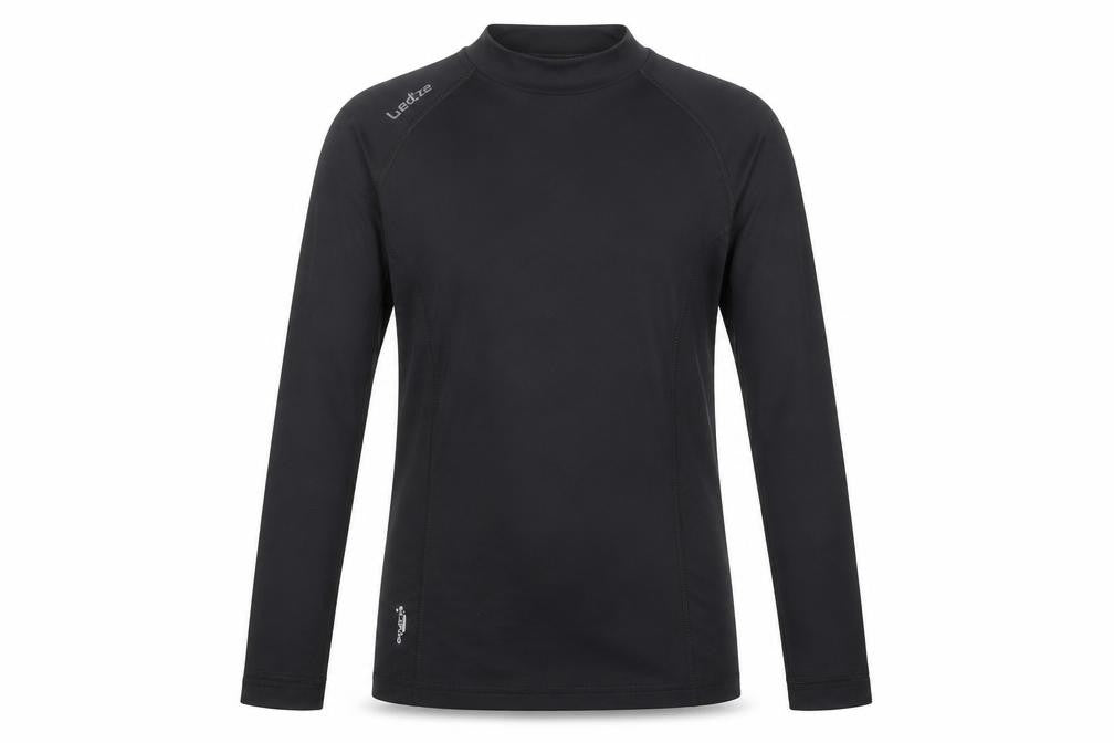 Front view of Wed'ze girls’ black polyester pullover polo, size 12, years mock neck pullover