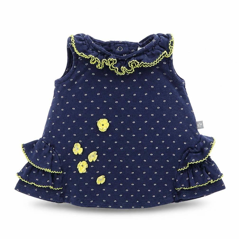 Front view of Petit Lem Baby Blue Geometric Cotton Pullover Blouse, size 9-12, Months Collared Snap