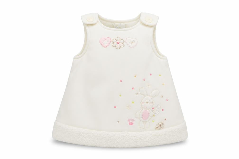 Front view of Zip Zap Baby White Polyester Tunic Blouse, size 6-9, Months Crew Neck Button - Bunny