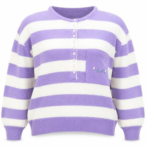 Top Secret Womens Purple Crew Neck Striped Acrylic Pullover Jumper One Size