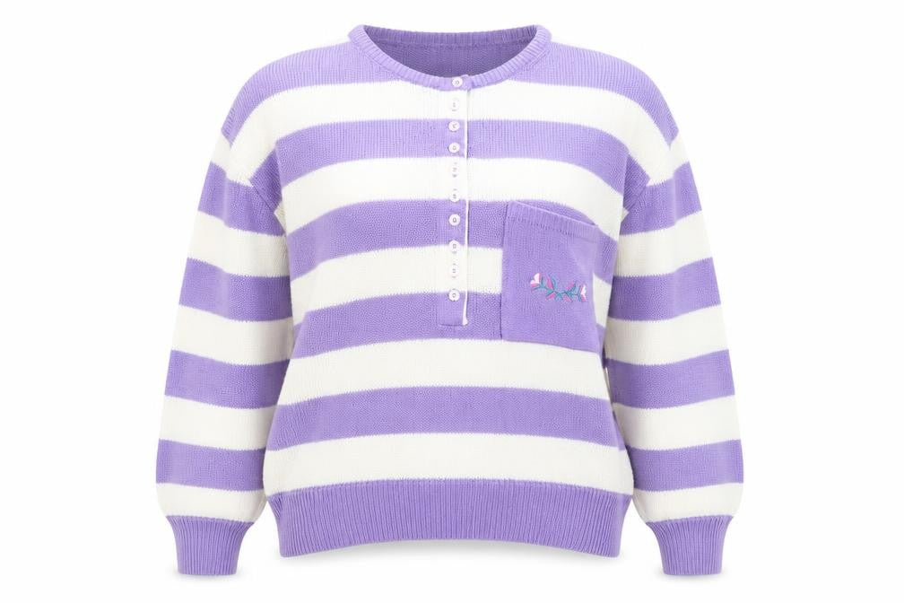 Top Secret Womens Purple Crew Neck Striped Acrylic Pullover Jumper One Size