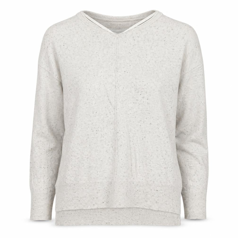 Front view of Atmosphere women’s grey round neck viscose jumper, size UK 8