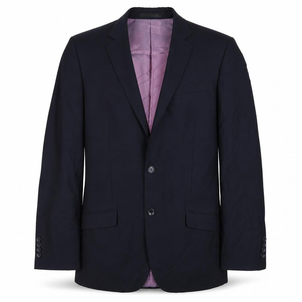 Front view of Butler & Webb men’s blue wool jacket suit jacket, size 38