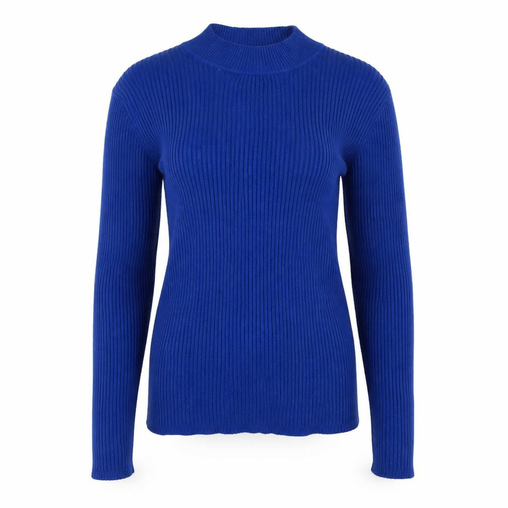 Front view of Primark women’s blue round neck viscose jumper, size UK 12