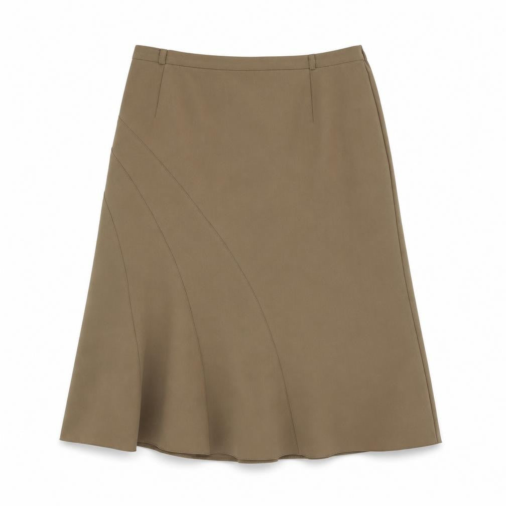 Front view of Essentials women’s brown polyester a-line skirt, size UK 34, in zip