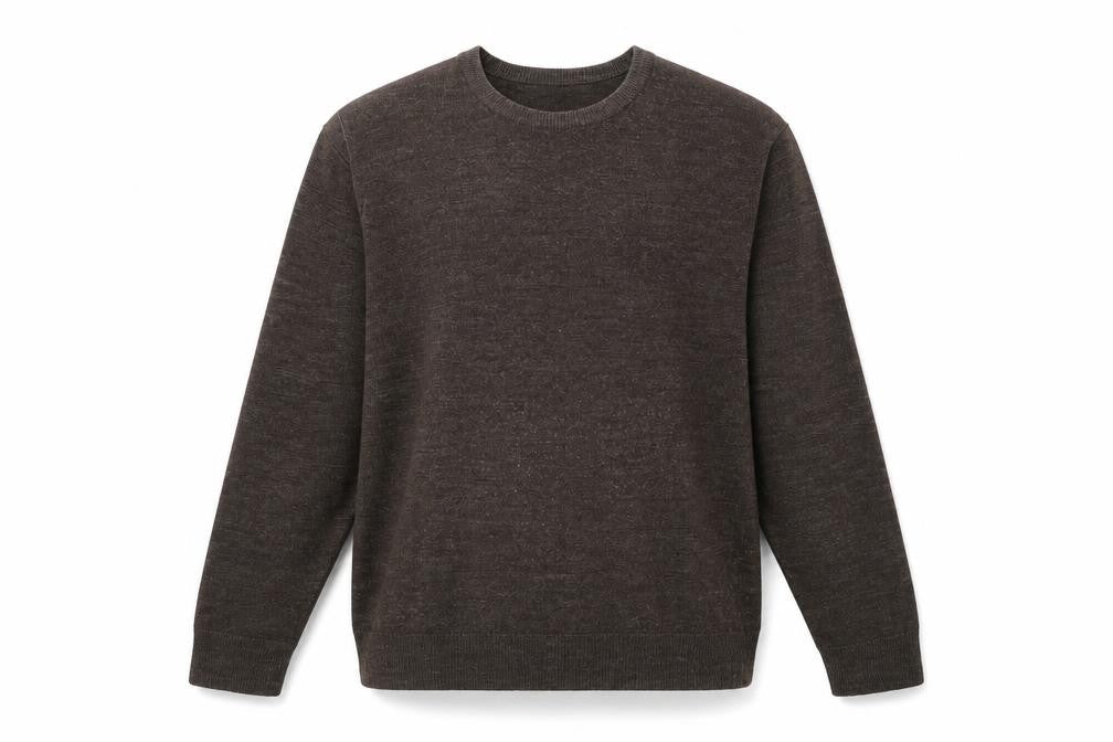 Front view of Marks & Spencer men’s brown v-neck acrylic jumper, size M