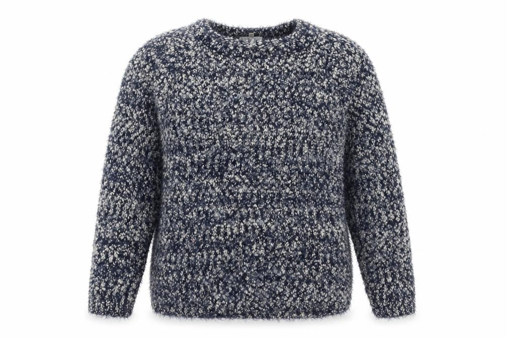 Front view of Pebble Bay women’s blue round neck polyester jumper, size L