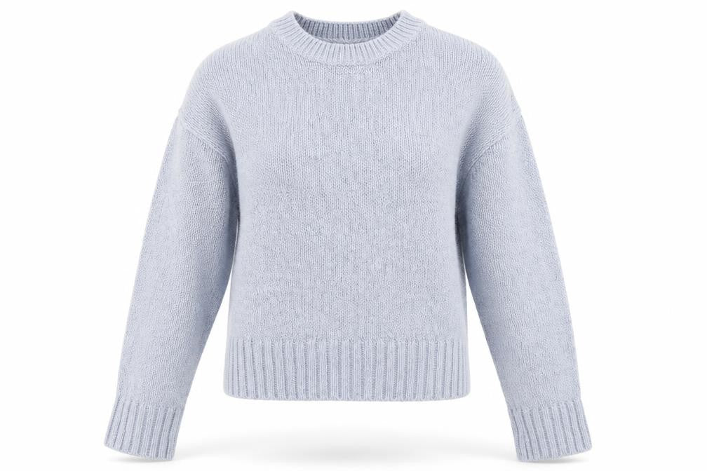 Front view of New Look women’s blue round neck acrylic jumper, size S