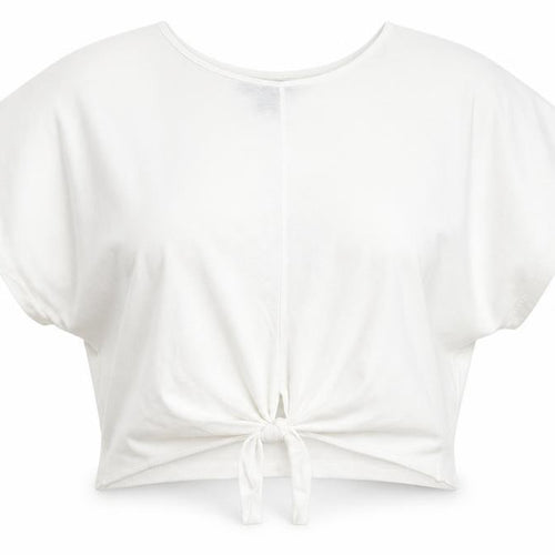 Primark Womens White  Polyester Cropped T-Shirt Size XS Round Neck - Tie Front