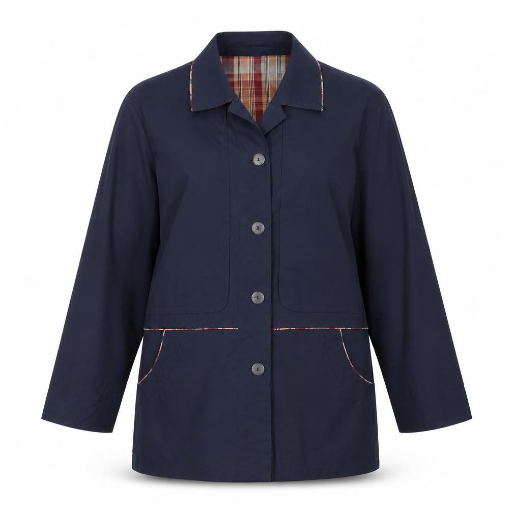 Front view of Compliments women’s blue jacket, size UK 14, button
