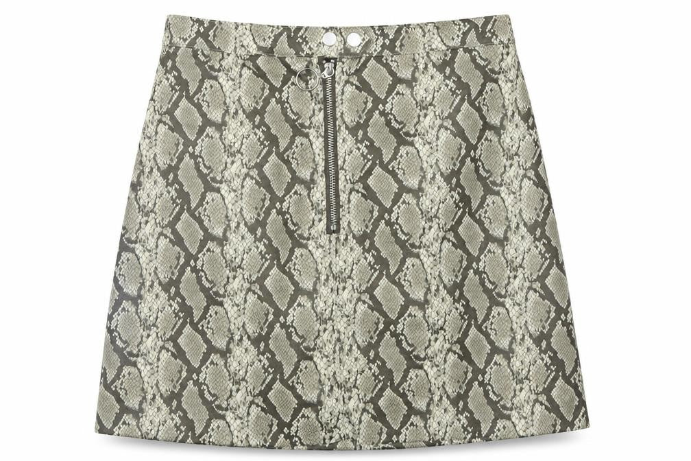 H&M Womens Brown Animal Print Polyester A-Line Skirt Size 10   Zip