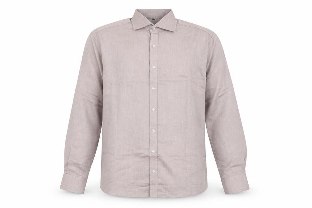 Front view of Eterna men’s purple polyester button-up, size 17, collared button