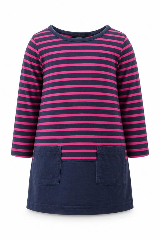 Front view of George Baby Blue Striped 100% Cotton T-Shirt Dress, size 12-18, Months Round Neck Pullover