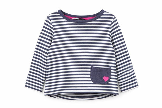 Front view of George Baby Blue Striped Cotton Pullover T-Shirt, size 12-18, Months Round Neck Pullover