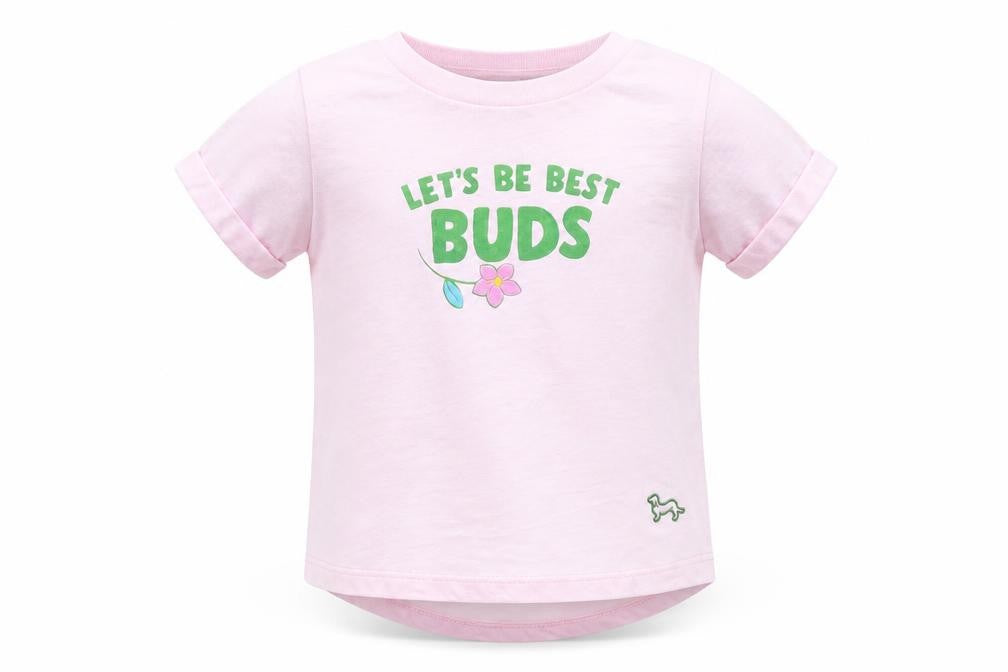 Front view of Peter Alexander Baby Baby Pink 100% Cotton Basic T-Shirt, size 18-24, Months Crew Neck Pullover