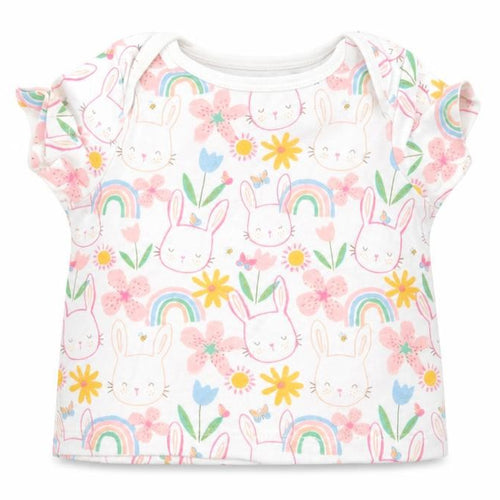F&F Baby White Floral 100% Cotton Pullover T-Shirt Size 3-6 Months Round Neck Pullover - Rabbit