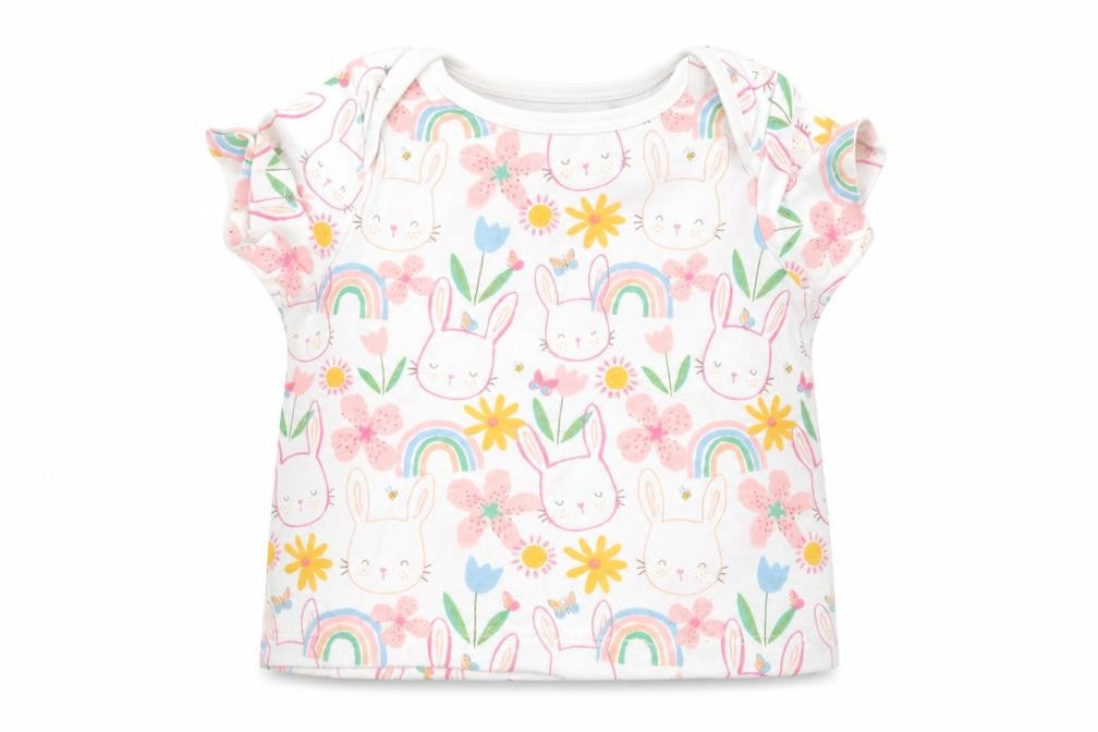 F&F Baby White Floral 100% Cotton Pullover T-Shirt Size 3-6 Months Round Neck Pullover - Rabbit