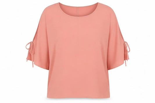 Front view of Dunnes women’s pink polyester basic blouse, size UK 16, boat neck - tie