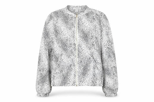 Front view of H&M women’s multicoloured animal print bomber jacket jacket, size UK 8